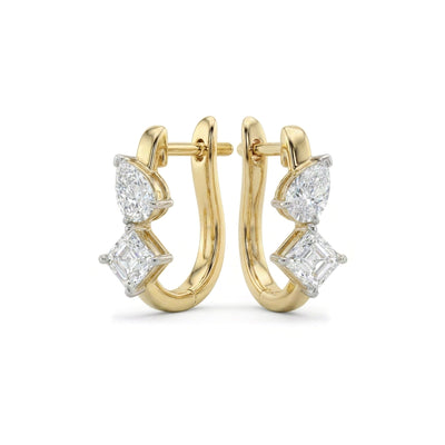 Asscher & Pear Diamond Cluster Hoop Earrings — asscher and pear lab grown diamond earrings by Vimora Diamonds
