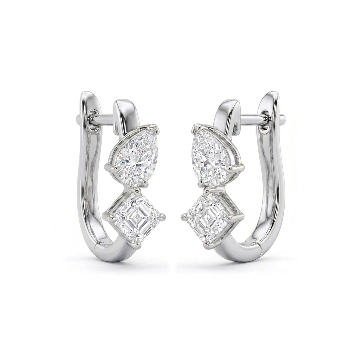 Asscher & Pear Diamond Cluster Hoop Earrings — certified lab grown diamond earrings from Vimora Diamonds
