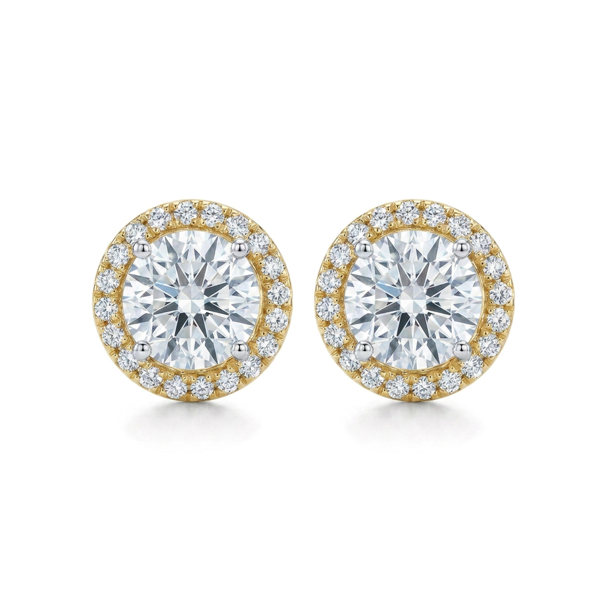 Round Diamond Halo Stud Earrings — round lab grown diamond earrings by Vimora Diamonds