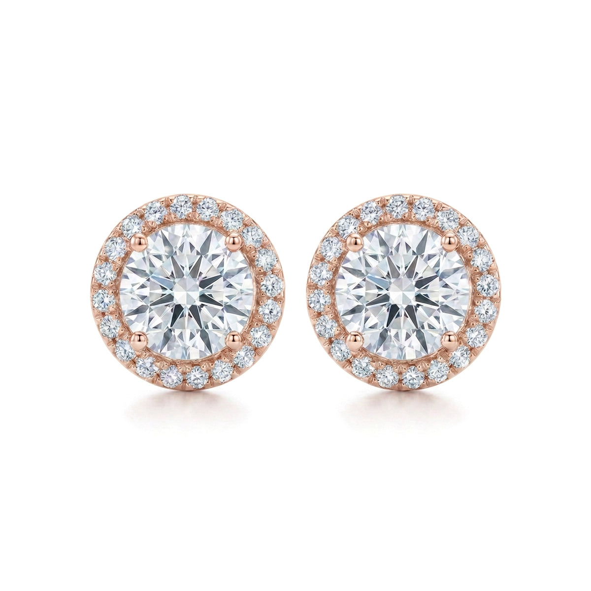 Round Diamond Halo Stud Earrings — round lab grown diamond earrings in 9K, 14K or 18K gold