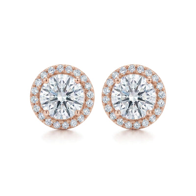 Round Diamond Halo Stud Earrings — round lab grown diamond earrings in 9K, 14K or 18K gold