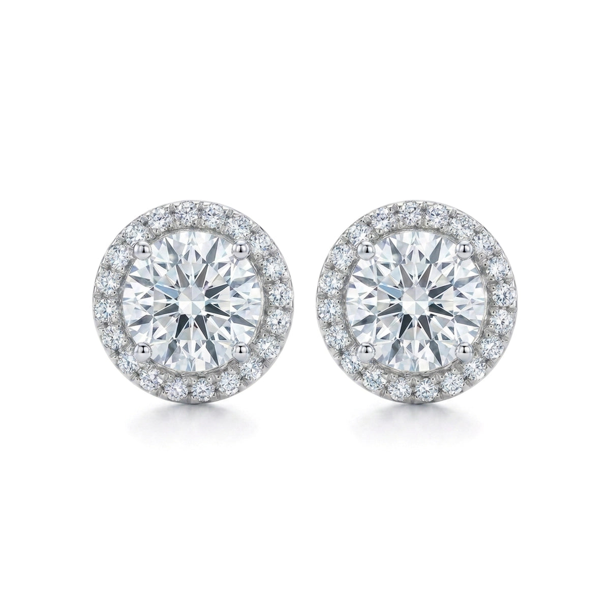 Round Diamond Halo Stud Earrings — certified lab grown diamond earrings from Vimora Diamonds
