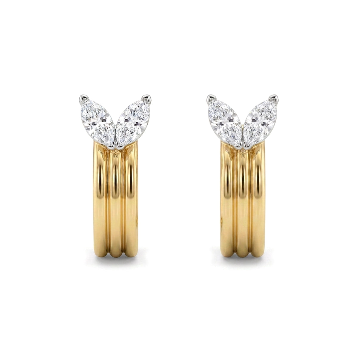 Marquise Diamond Ribbed Hoop Earrings — marquise lab grown diamond earrings by Vimora Diamonds