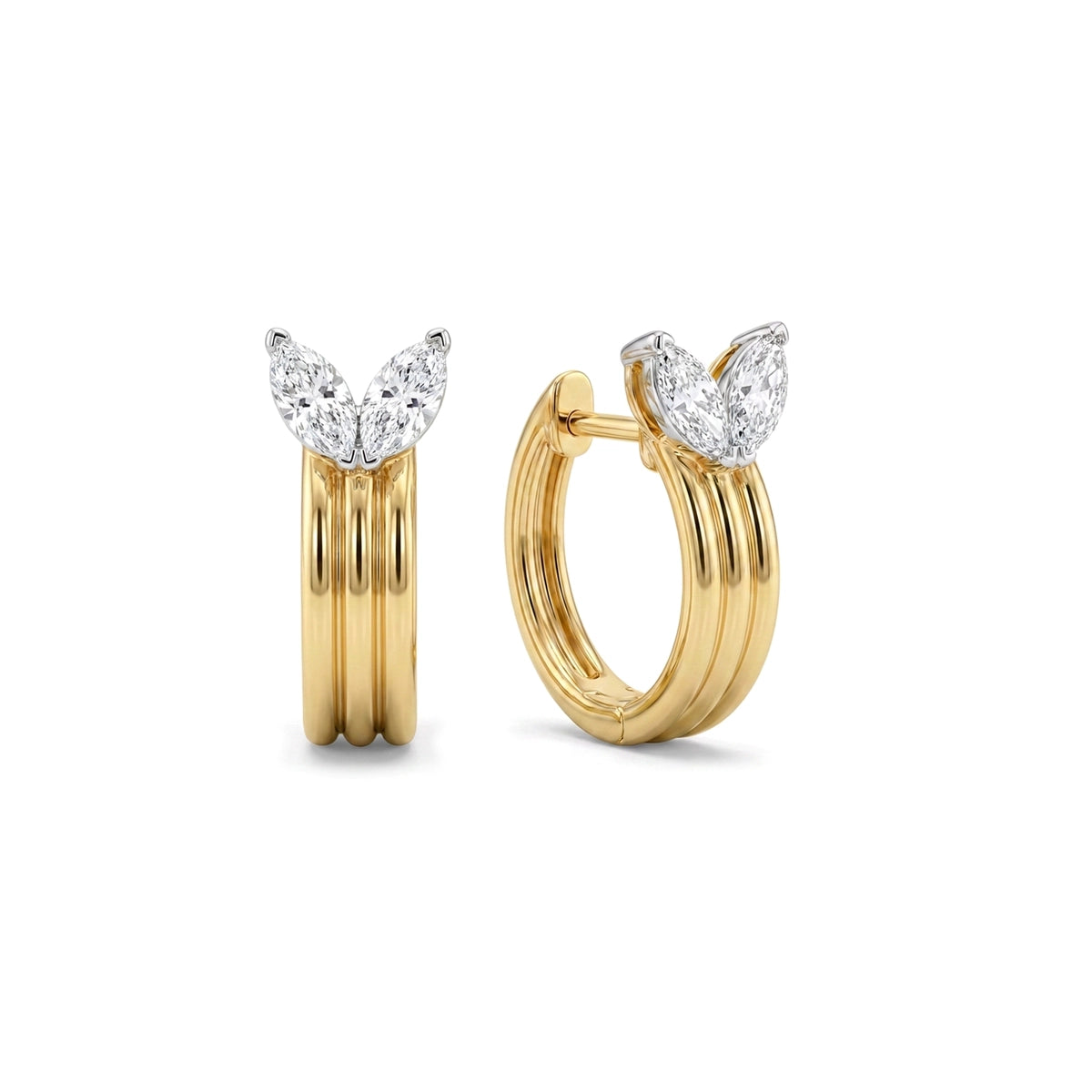 Marquise Diamond Ribbed Hoop Earrings — marquise lab grown diamond earrings in 9K, 14K or 18K gold