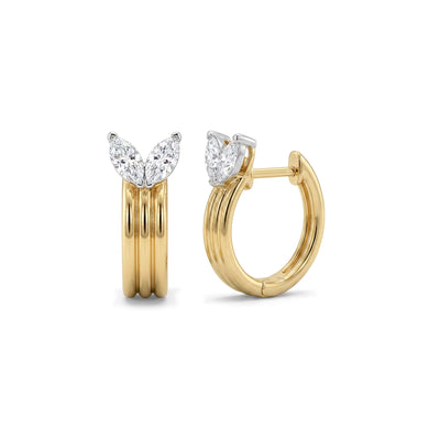 Marquise Diamond Ribbed Hoop Earrings in IGI certified lab grown diamond and BIS hallmarked gold