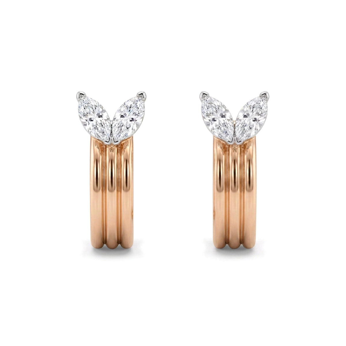Marquise Diamond Ribbed Hoop Earrings — certified lab grown diamond earrings from Vimora Diamonds