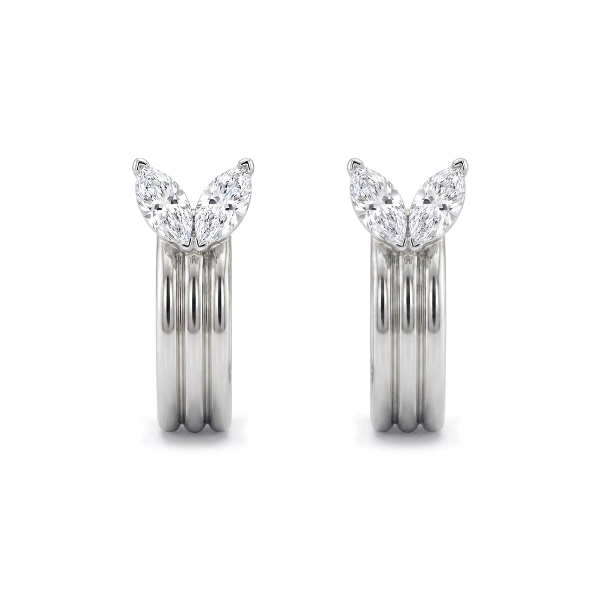 Marquise Diamond Ribbed Hoop Earrings — marquise lab grown diamond earrings in solid hallmarked gold