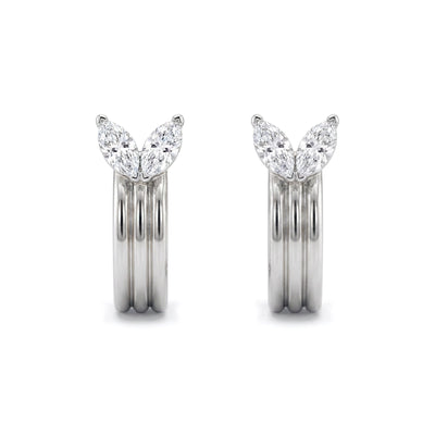 Marquise Diamond Ribbed Hoop Earrings — marquise lab grown diamond earrings in solid hallmarked gold
