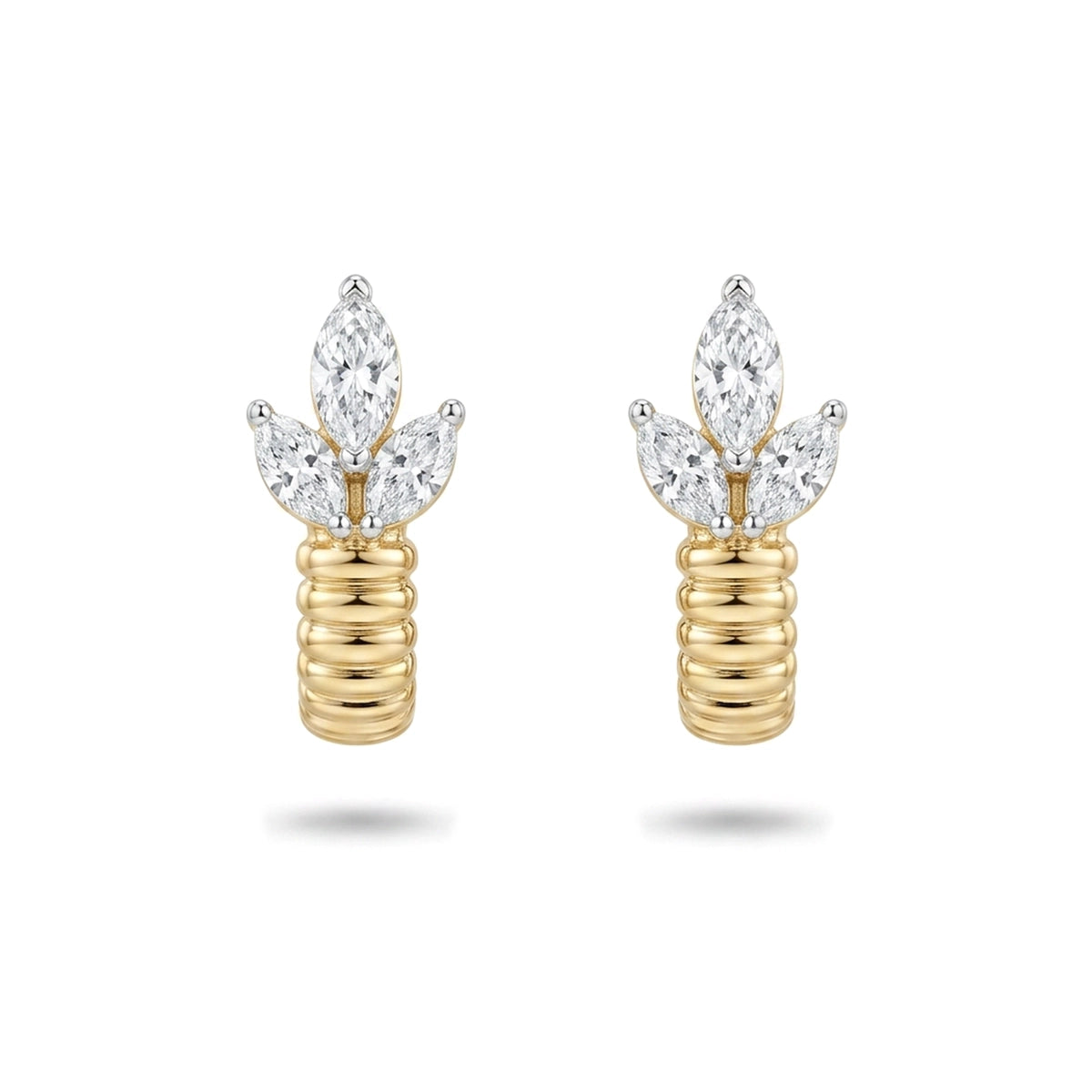 Marquise Diamond Leaf Cluster Ribbed Hoop Earrings — marquise lab grown diamond earrings by Vimora Diamonds
