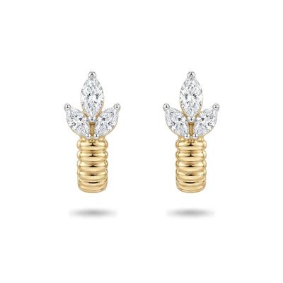 Marquise Diamond Leaf Cluster Ribbed Hoop Earrings — marquise lab grown diamond earrings by Vimora Diamonds