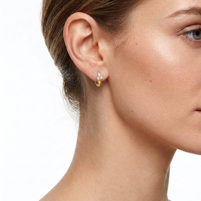 Marquise Diamond Leaf Cluster Ribbed Hoop Earrings — lab grown diamond earrings handcrafted by Vimora Diamonds