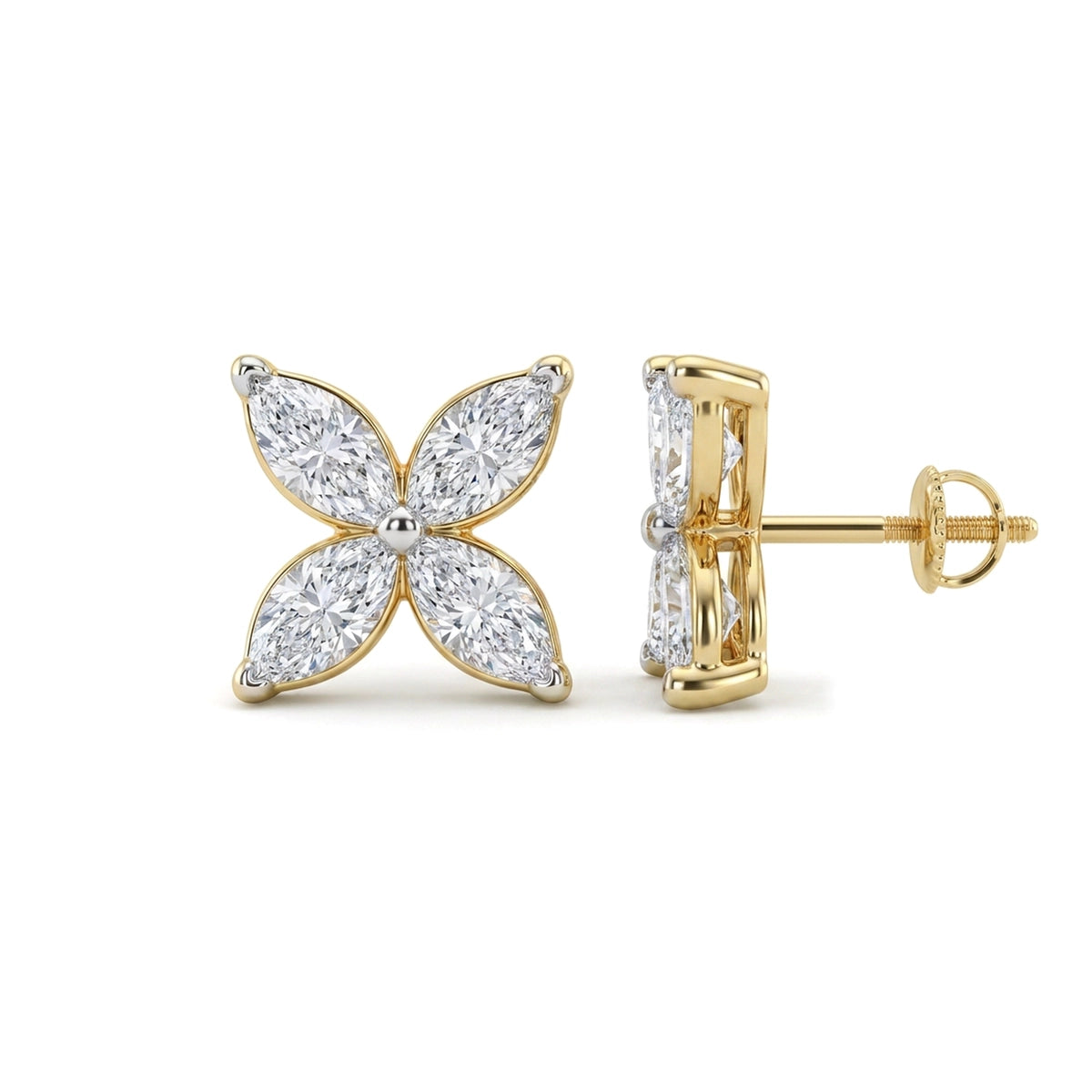 Marquise Diamond Clover Stud Earrings — marquise lab grown diamond earrings in 9K, 14K or 18K gold