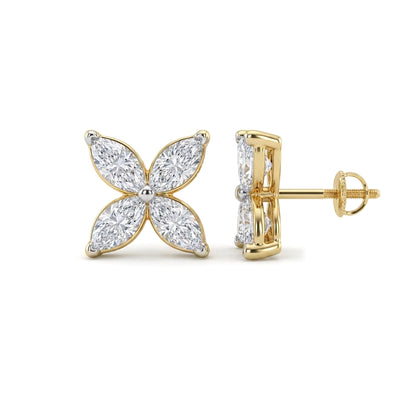 Marquise Diamond Clover Stud Earrings — marquise lab grown diamond earrings in 9K, 14K or 18K gold