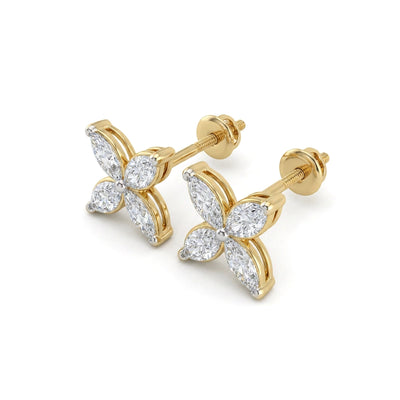 Marquise Diamond Clover Stud Earrings in IGI certified lab grown diamond and BIS hallmarked gold