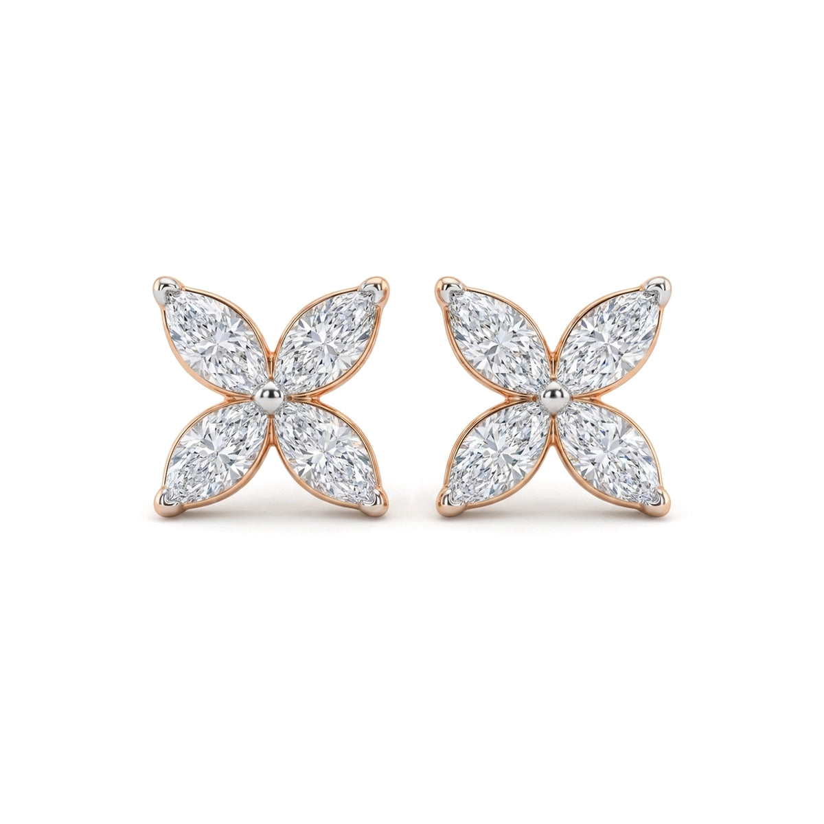 Marquise Diamond Clover Stud Earrings — certified lab grown diamond earrings from Vimora Diamonds