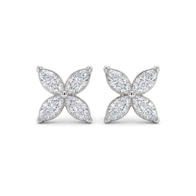 Marquise Diamond Clover Stud Earrings — marquise lab grown diamond earrings in solid hallmarked gold
