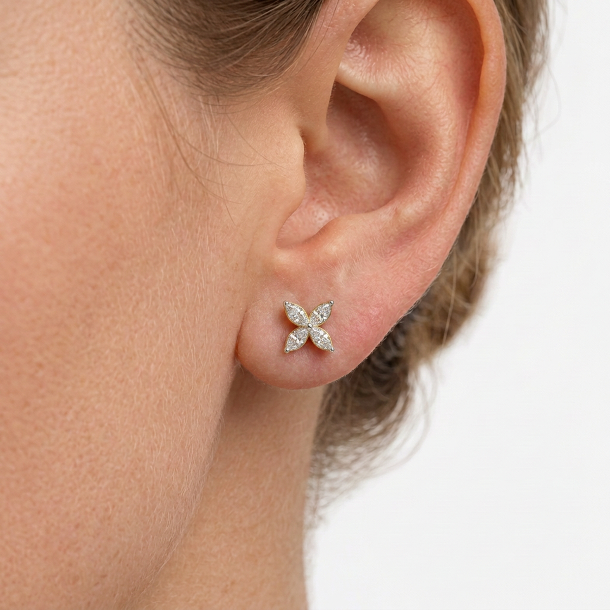 Marquise Diamond Clover Stud Earrings — lab grown diamond earrings handcrafted by Vimora Diamonds
