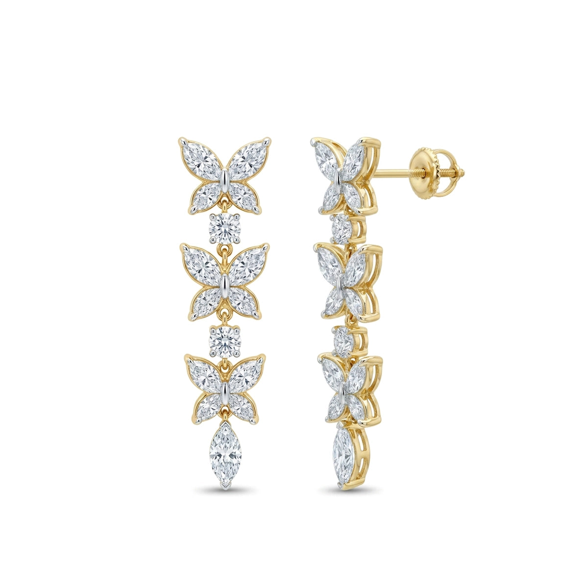 Triple Butterfly Marquise Diamond Drop Earrings — marquise lab grown diamond earrings in 9K, 14K or 18K gold
