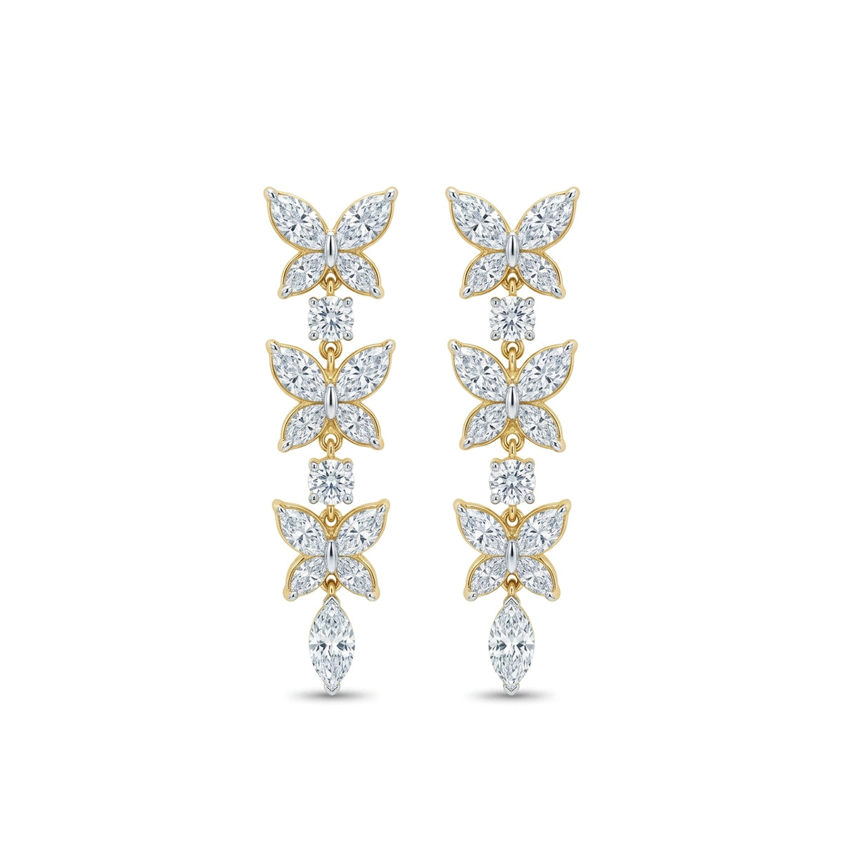 Triple Butterfly Marquise Diamond Drop Earrings — marquise lab grown diamond earrings by Vimora Diamonds