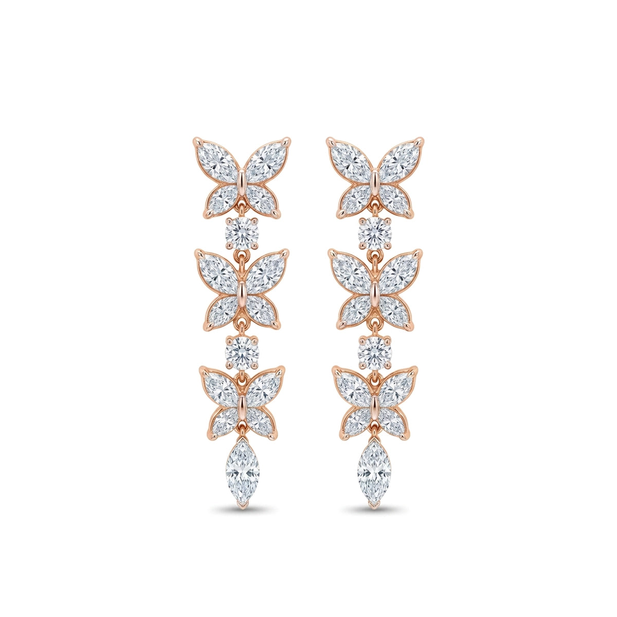 Triple Butterfly Marquise Diamond Drop Earrings — certified lab grown diamond earrings from Vimora Diamonds