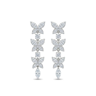 Triple Butterfly Marquise Diamond Drop Earrings — marquise lab grown diamond earrings in solid hallmarked gold