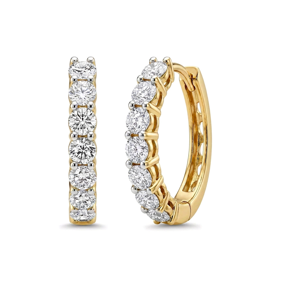 Round Diamond Eternity Hoop Earrings — round lab grown diamond earrings in 9K, 14K or 18K gold