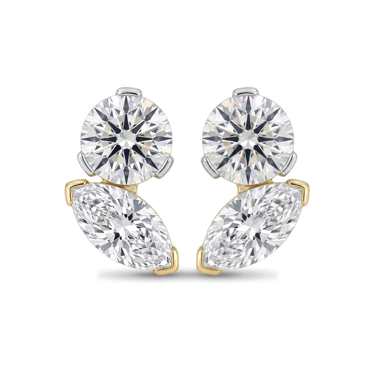 Round & Marquise Diamond Duo Stud Earrings — marquise and round lab grown diamond earrings by Vimora Diamonds
