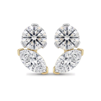 Round & Marquise Diamond Duo Stud Earrings — marquise and round lab grown diamond earrings by Vimora Diamonds