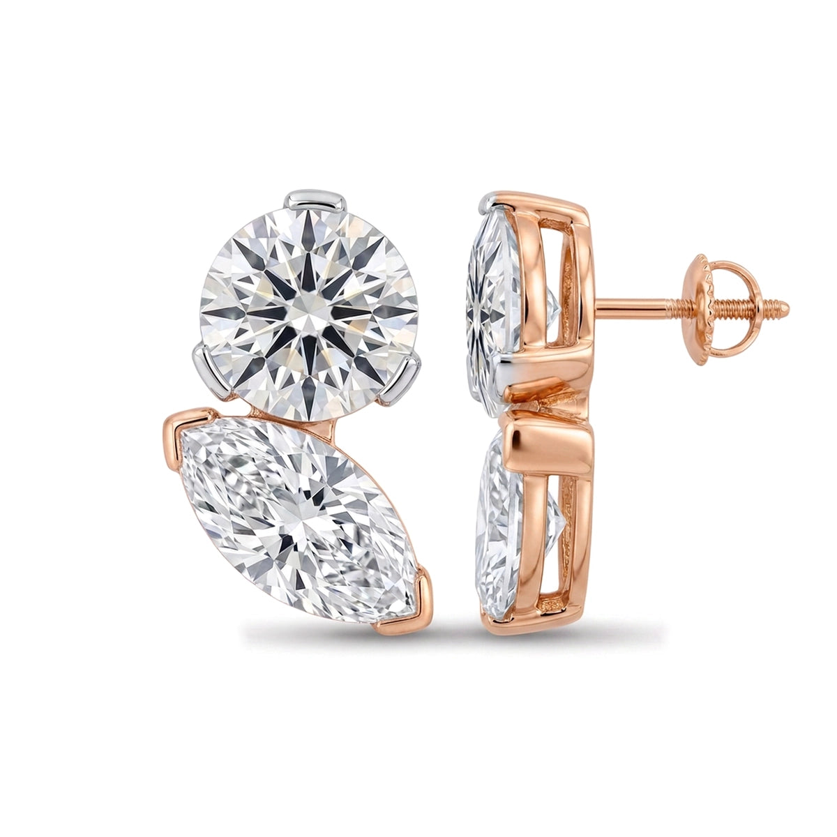Round & Marquise Diamond Duo Stud Earrings — certified lab grown diamond earrings from Vimora Diamonds