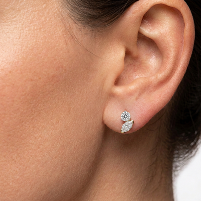 Round & Marquise Diamond Duo Stud Earrings — lab grown diamond earrings handcrafted by Vimora Diamonds