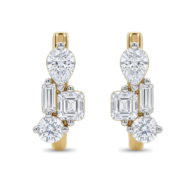 Pear Asscher Round Baguette Cluster Hoop Earrings — asscher, baguette, pear and round lab grown diamond earrings