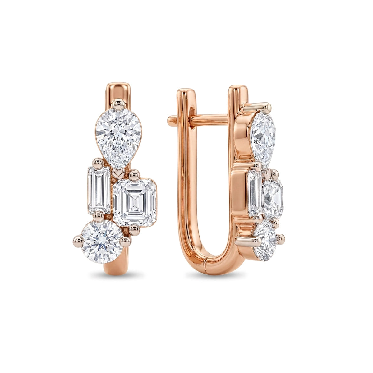 Pear Asscher Round Baguette Cluster Hoop Earrings — lab grown diamond earrings