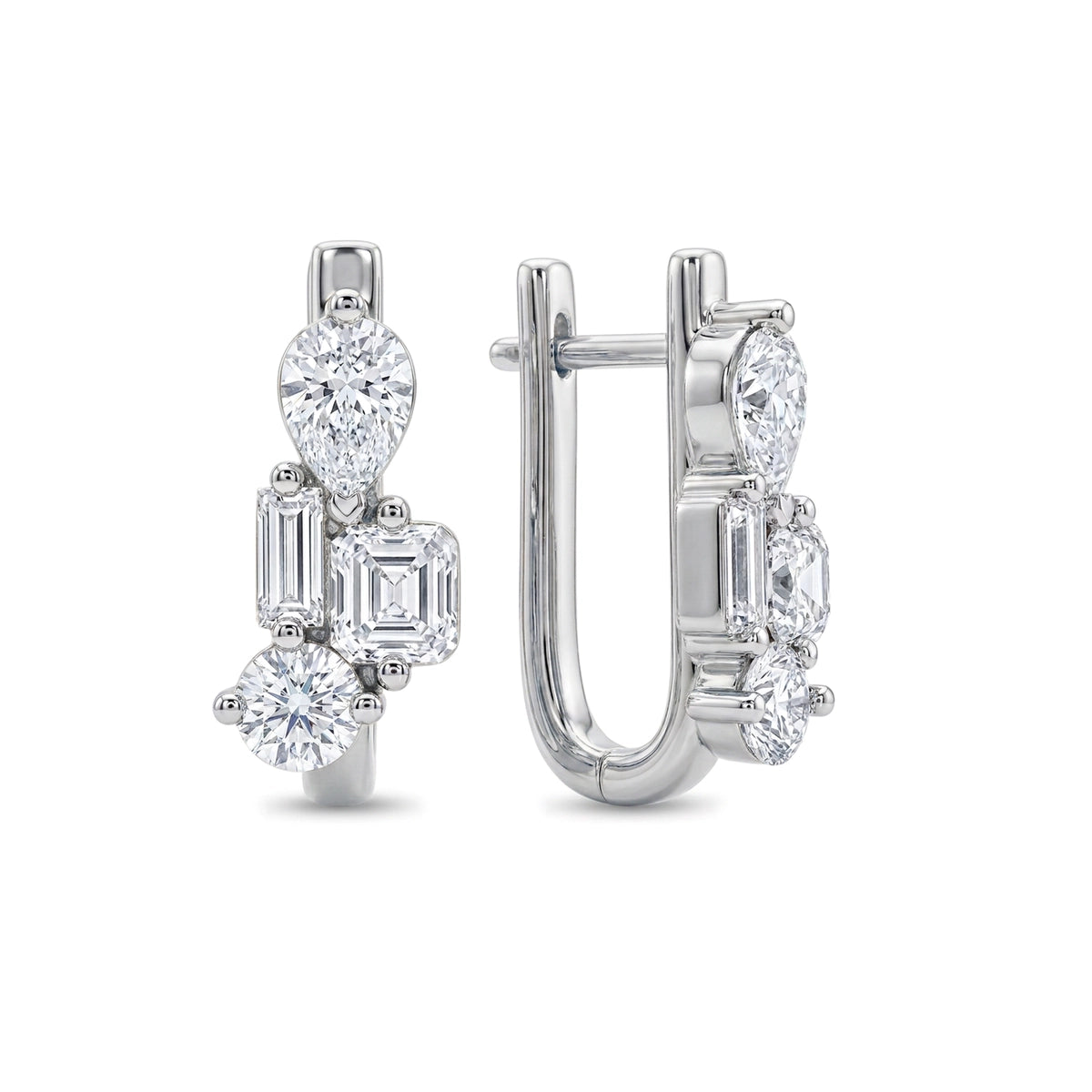 Pear Asscher Round Baguette Cluster Hoop Earrings — certified lab grown diamond earrings from Vimora Diamonds