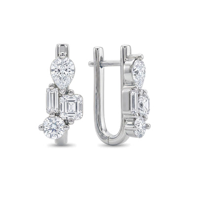 Pear Asscher Round Baguette Cluster Hoop Earrings — certified lab grown diamond earrings from Vimora Diamonds