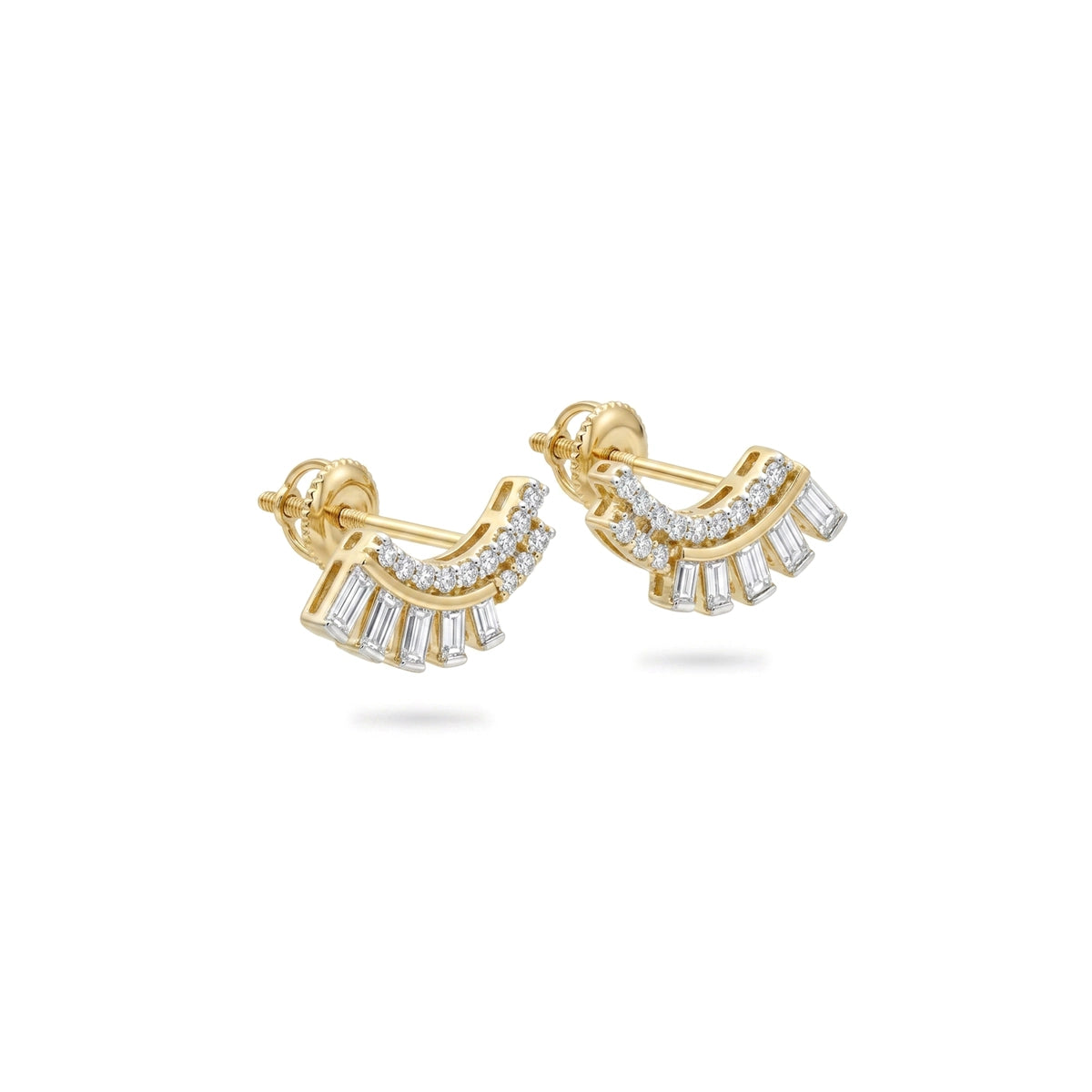 Fan Baguette Diamond Stud Earrings in IGI certified lab grown diamond and BIS hallmarked gold