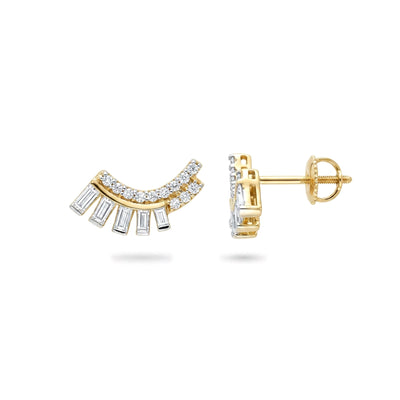 Fan Baguette Diamond Stud Earrings — baguette lab grown diamond earrings in 9K, 14K or 18K gold