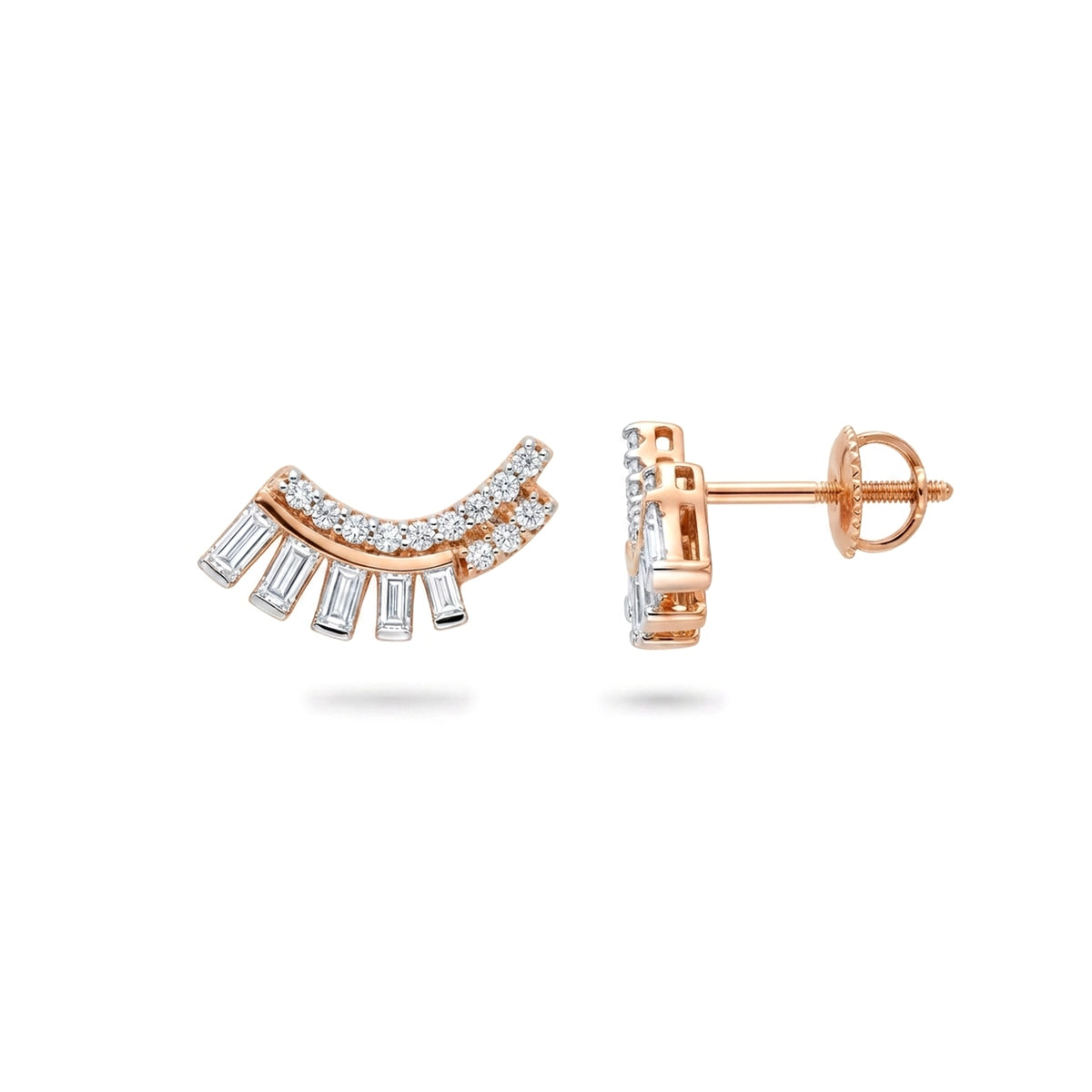 Fan Baguette Diamond Stud Earrings — certified lab grown diamond earrings from Vimora Diamonds