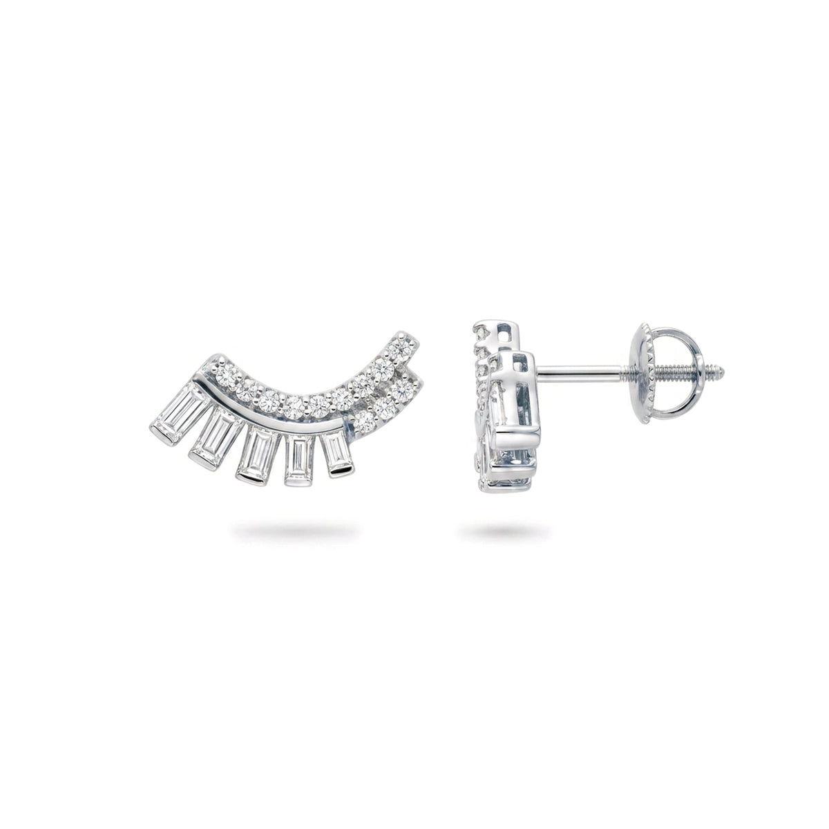 Fan Baguette Diamond Stud Earrings — baguette lab grown diamond earrings in solid hallmarked gold