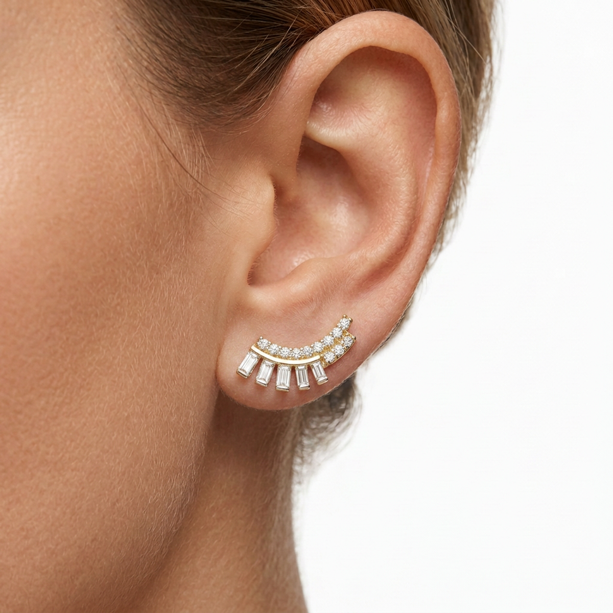 Fan Baguette Diamond Stud Earrings — lab grown diamond earrings handcrafted by Vimora Diamonds