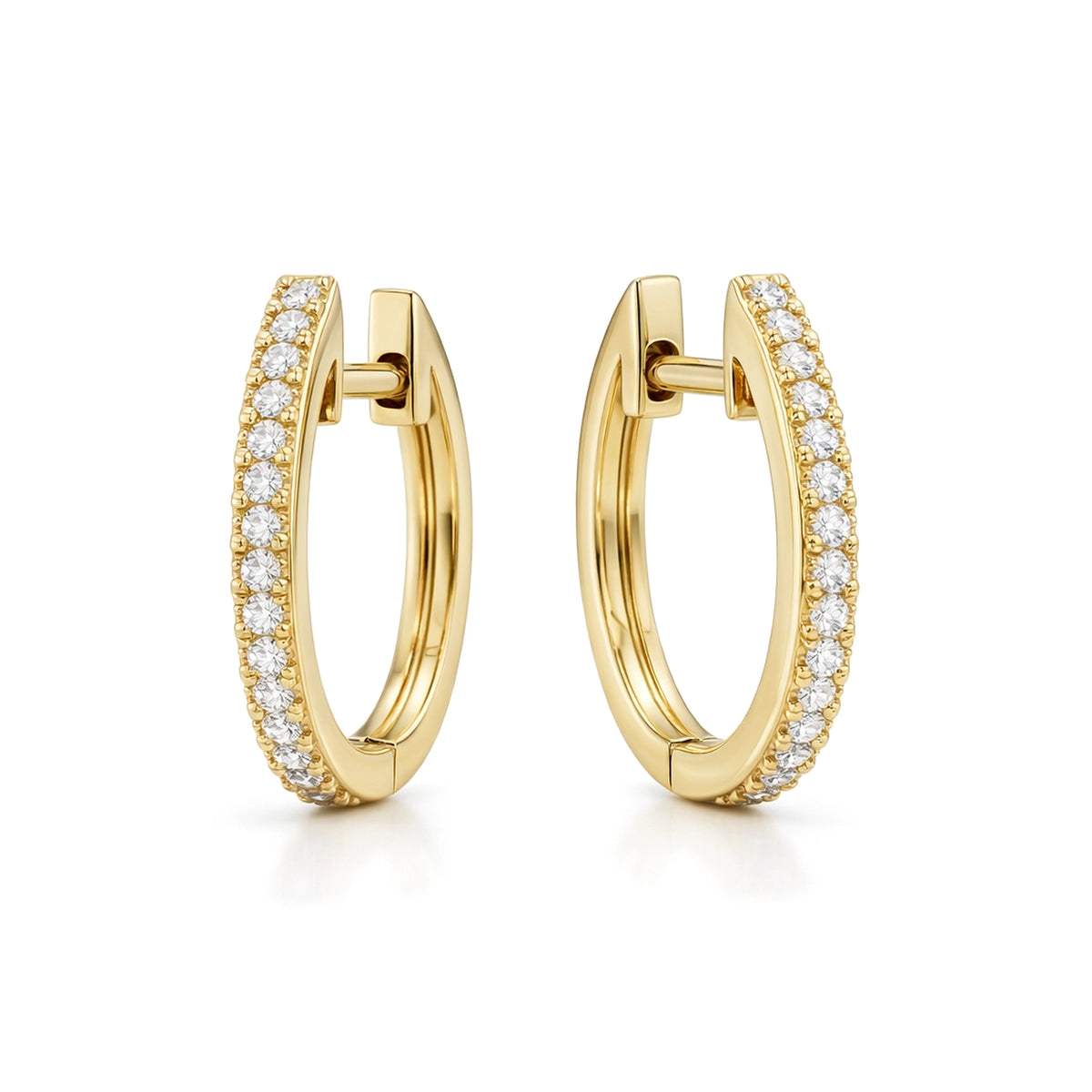 Classic Pavé Diamond Huggie Hoop Earrings — round lab grown diamond earrings by Vimora Diamonds