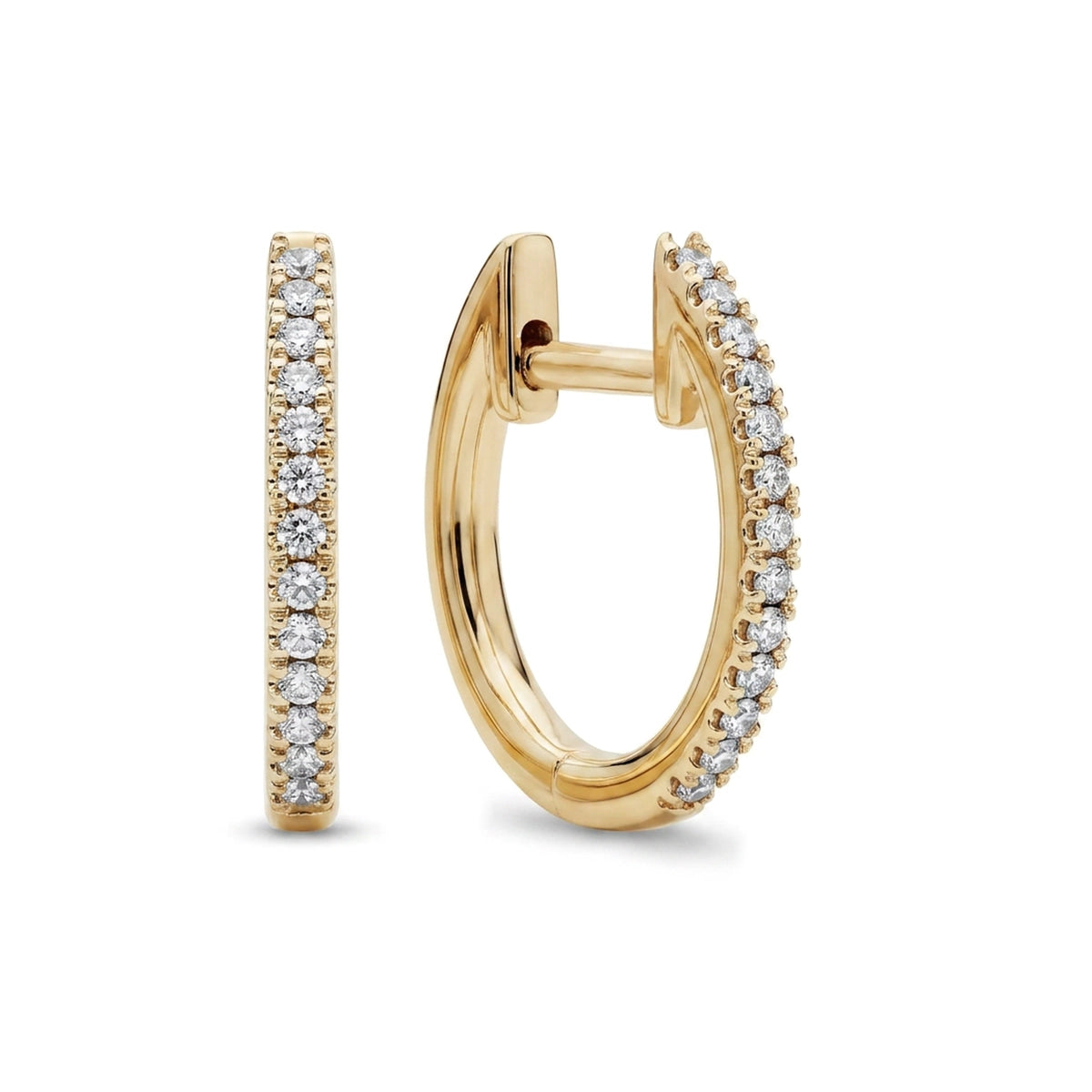 Classic Pavé Diamond Huggie Hoop Earrings — round lab grown diamond earrings in 9K, 14K or 18K gold