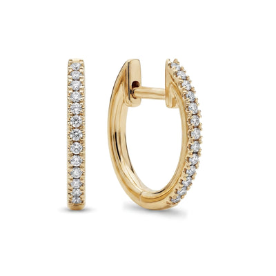 Classic Pavé Diamond Huggie Hoop Earrings — round lab grown diamond earrings in 9K, 14K or 18K gold