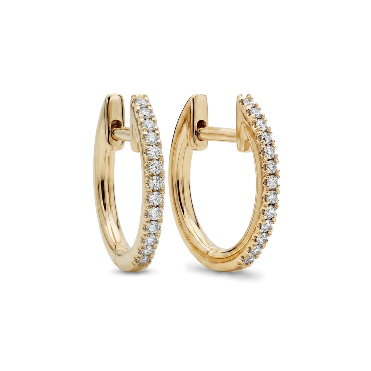 Classic Pavé Diamond Huggie Hoop Earrings in IGI certified lab grown diamond and BIS hallmarked gold