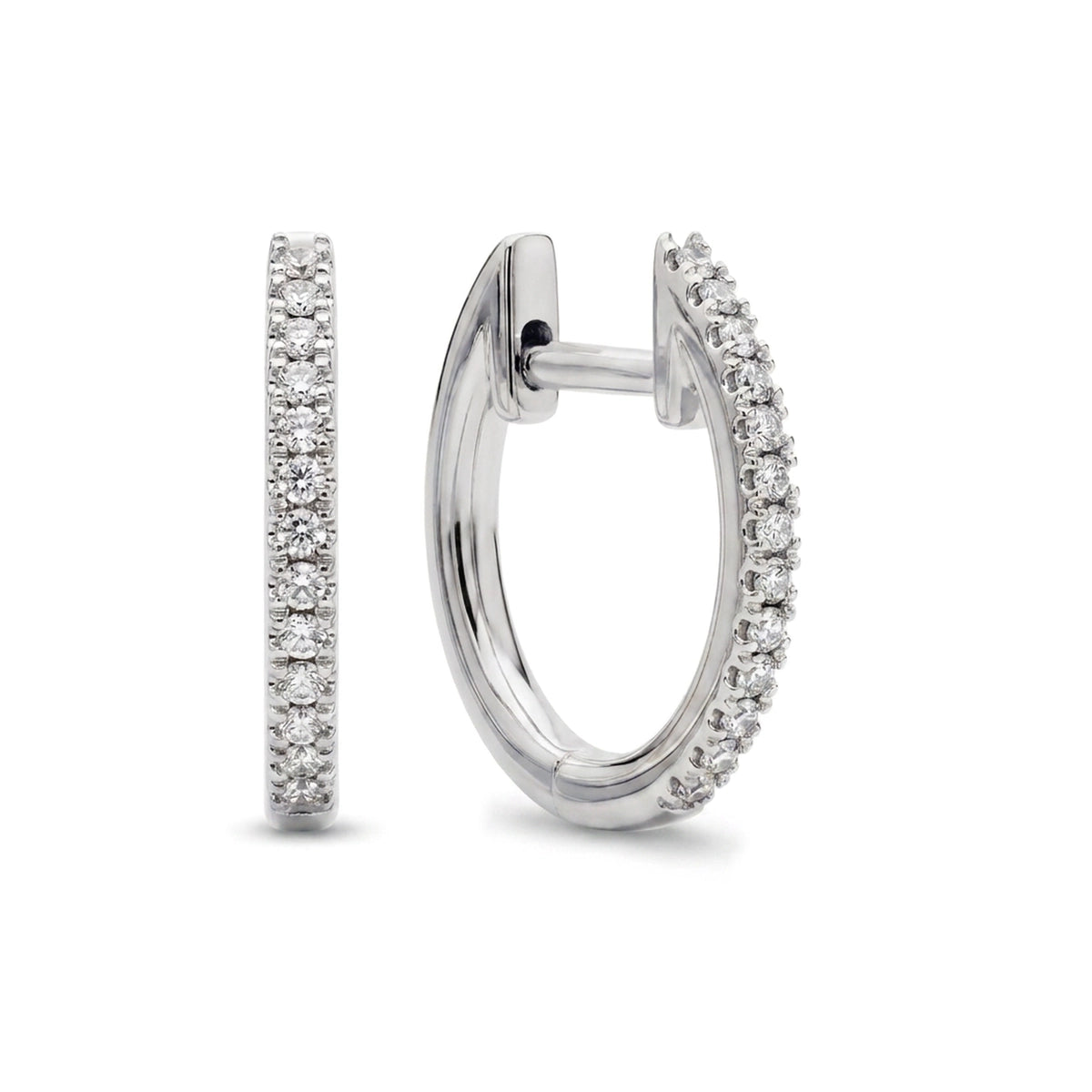 Classic Pavé Diamond Huggie Hoop Earrings — round lab grown diamond earrings in solid hallmarked gold