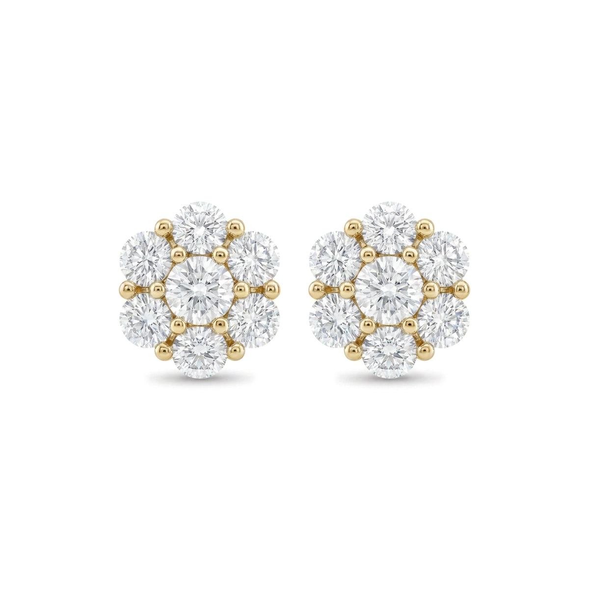 Round Diamond Flower Cluster Stud Earrings — round lab grown diamond earrings by Vimora Diamonds