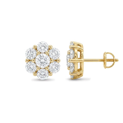 Round Diamond Flower Cluster Stud Earrings — round lab grown diamond earrings in 9K, 14K or 18K gold