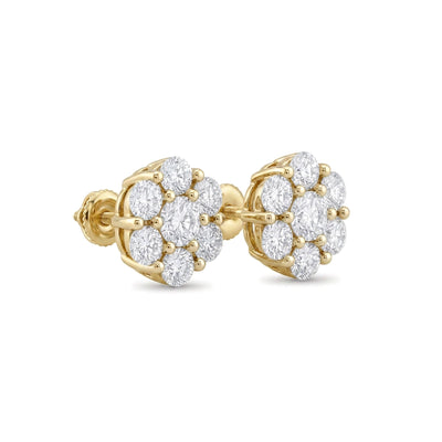 Round Diamond Flower Cluster Stud Earrings in IGI certified lab grown diamond and BIS hallmarked gold