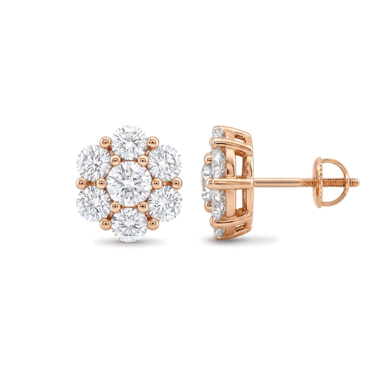 Round Diamond Flower Cluster Stud Earrings — certified lab grown diamond earrings from Vimora Diamonds