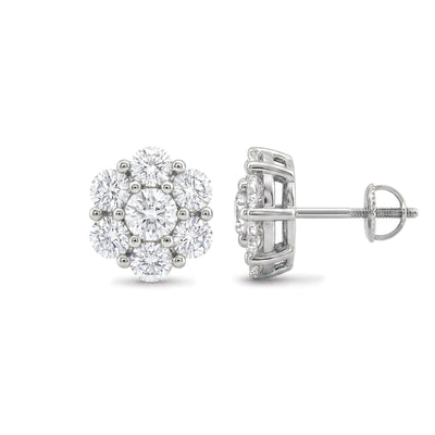 Round Diamond Flower Cluster Stud Earrings — round lab grown diamond earrings in solid hallmarked gold