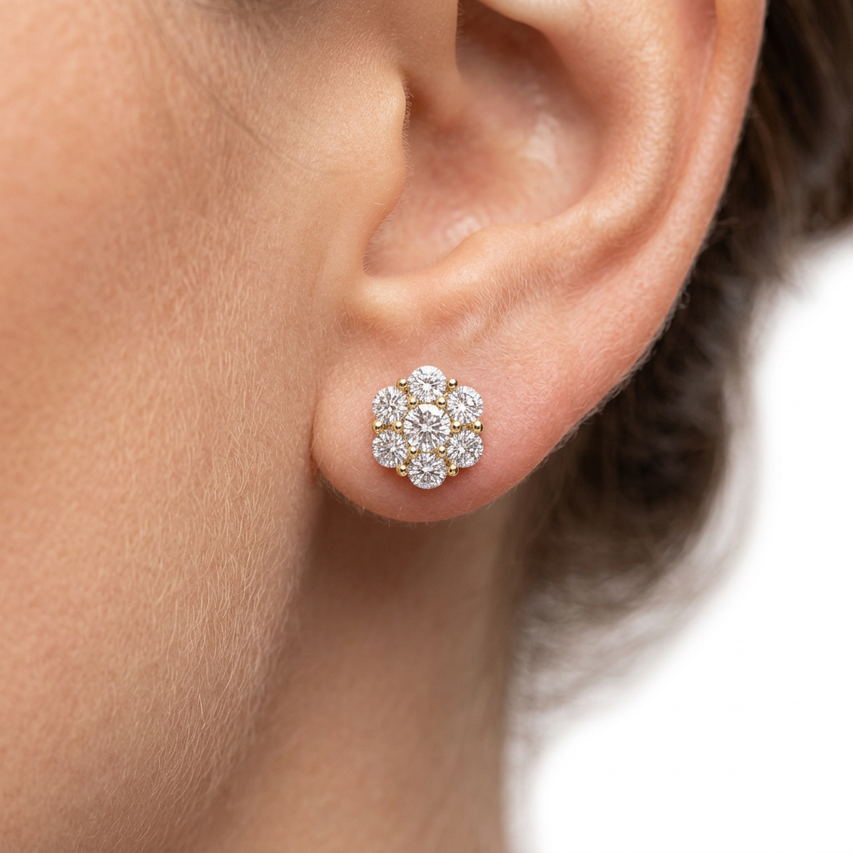 Round Diamond Flower Cluster Stud Earrings — lab grown diamond earrings handcrafted by Vimora Diamonds